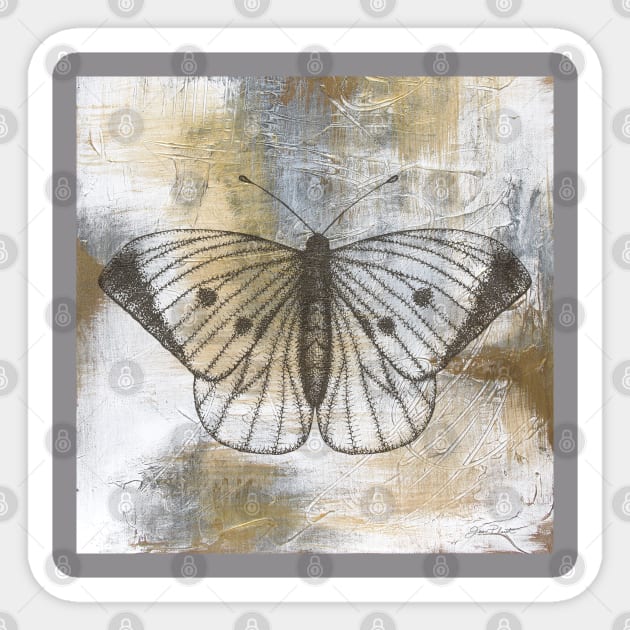 Gold And Grey Textures Butterfly A2 Sticker by Jean Plout Designs